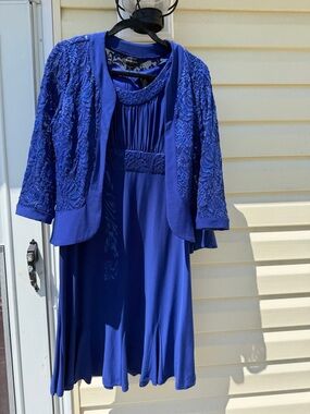 knee length dresses for ladies Lace Column Dress with Matching Lace Jacket – R&M Richards main image 1